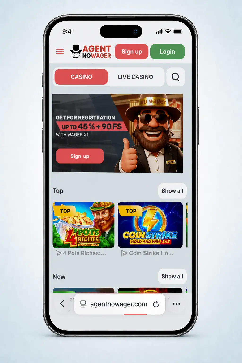Step-by-step guide showing how to install the Agent No Wager app on iOS via Safari using the Add to Home Screen PWA method.