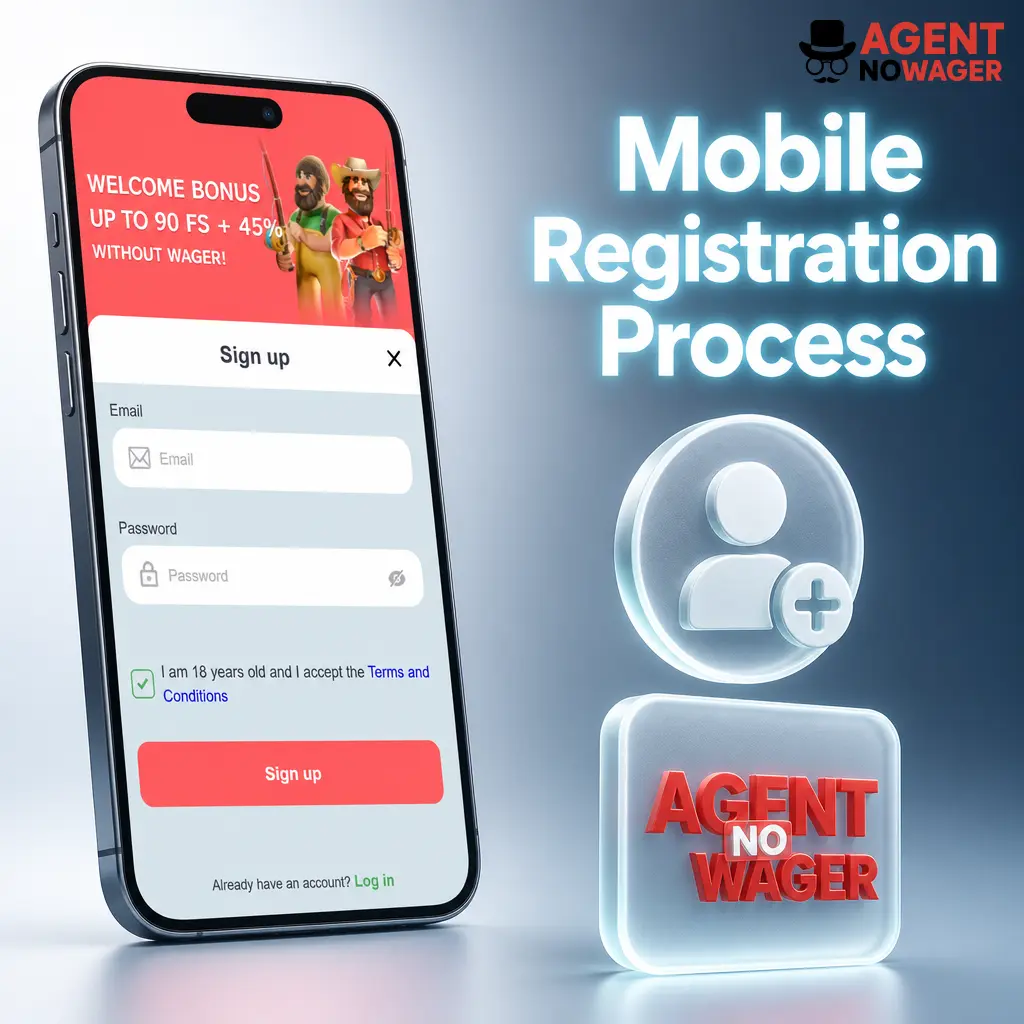 Agent No Wager mobile app registration screen showing quick sign-up with mobile number and Face ID login option