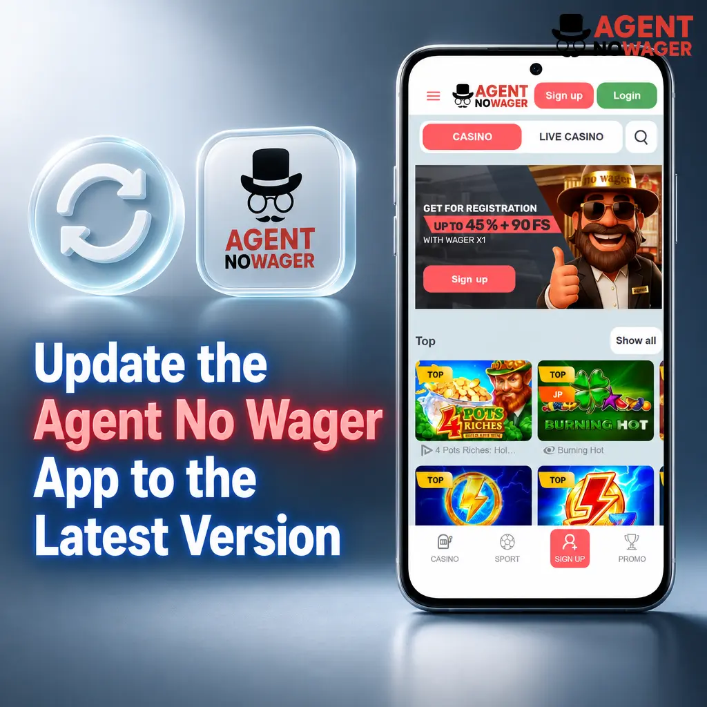 Screenshot showing how to update the Agent No Wager Android app via in-app notification instead of app store